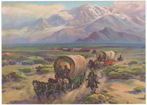 F Grayson Sayre covered wagon train mountains